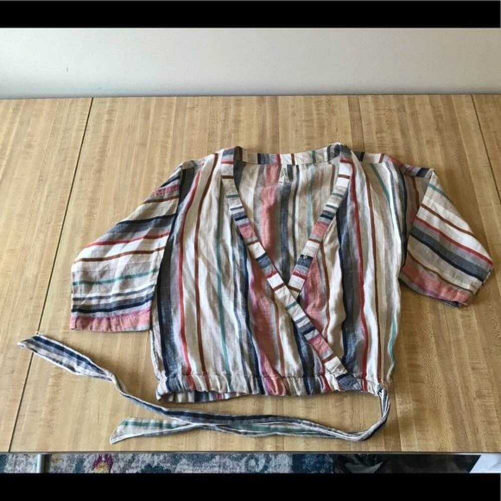 Crop Top Faux Wrap Striped Drawstring Waist GIRL KRAZY Colorful Size M